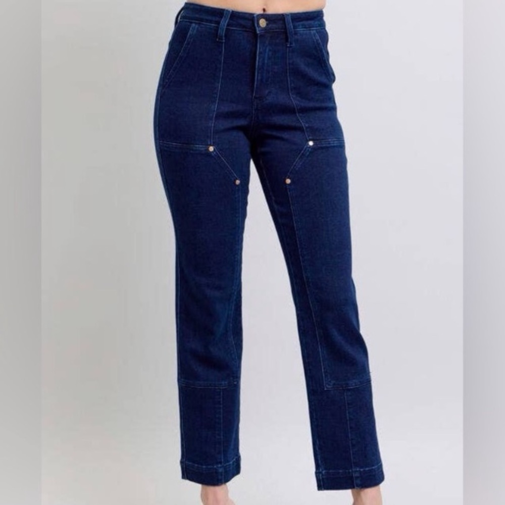 Judy Blue High Waisted Straight Fit Western Jeans-Dark Wash-Size 14W